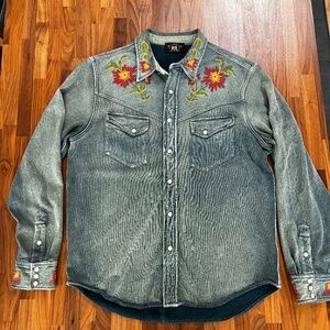 Ralph Lauren RRL Blue Shirt Jacket with Floral Motif Men's Large